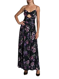 Tashi Floral Mesh Cut-Out Maxi Dress