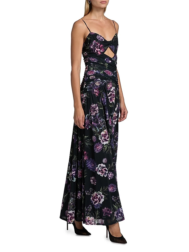 Tashi Floral Mesh Cut-Out Maxi Dress