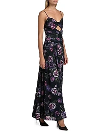 Tashi Floral Mesh Cut-Out Maxi Dress