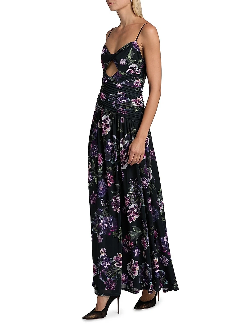 Tashi Floral Mesh Cut-Out Maxi Dress