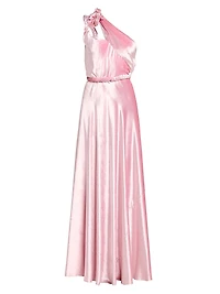 One-Shoulder Satin Maxi Dress