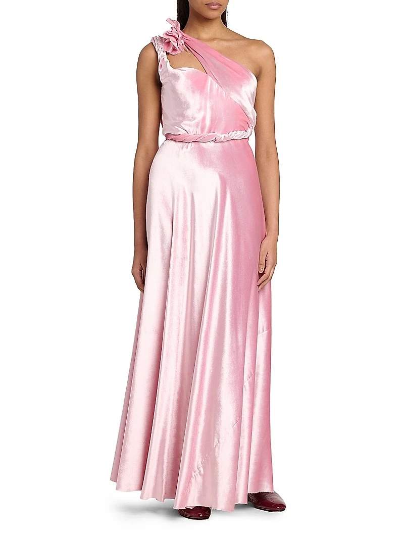 One-Shoulder Satin Maxi Dress