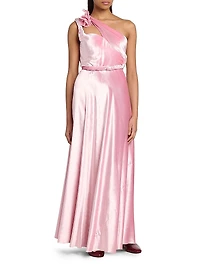 One-Shoulder Satin Maxi Dress