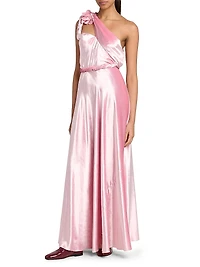 One-Shoulder Satin Maxi Dress