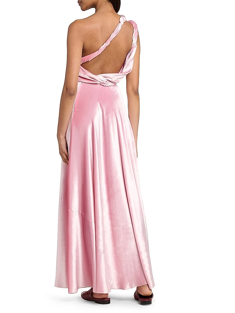 One-Shoulder Satin Maxi Dress