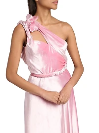 One-Shoulder Satin Maxi Dress