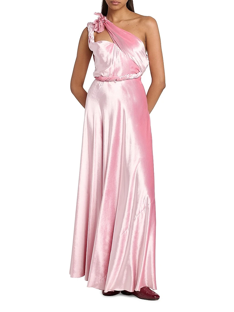 One-Shoulder Satin Maxi Dress