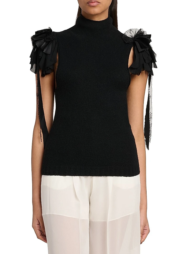 Cashmere-Wool Ruffled Top