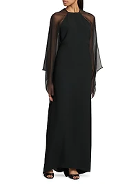 Layered Chiffon Cape Dress