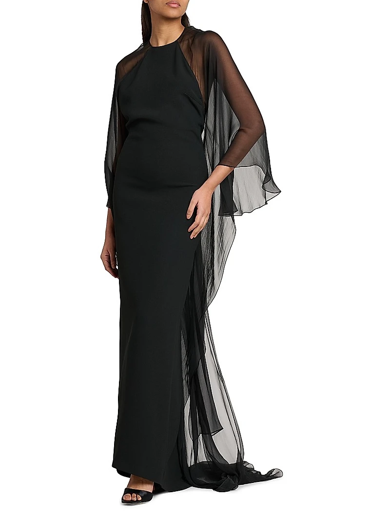 Layered Chiffon Cape Dress