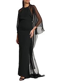 Layered Chiffon Cape Dress