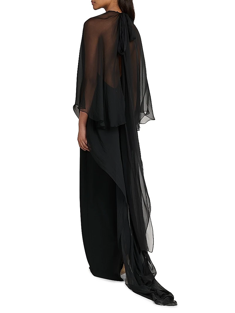 Layered Chiffon Cape Dress