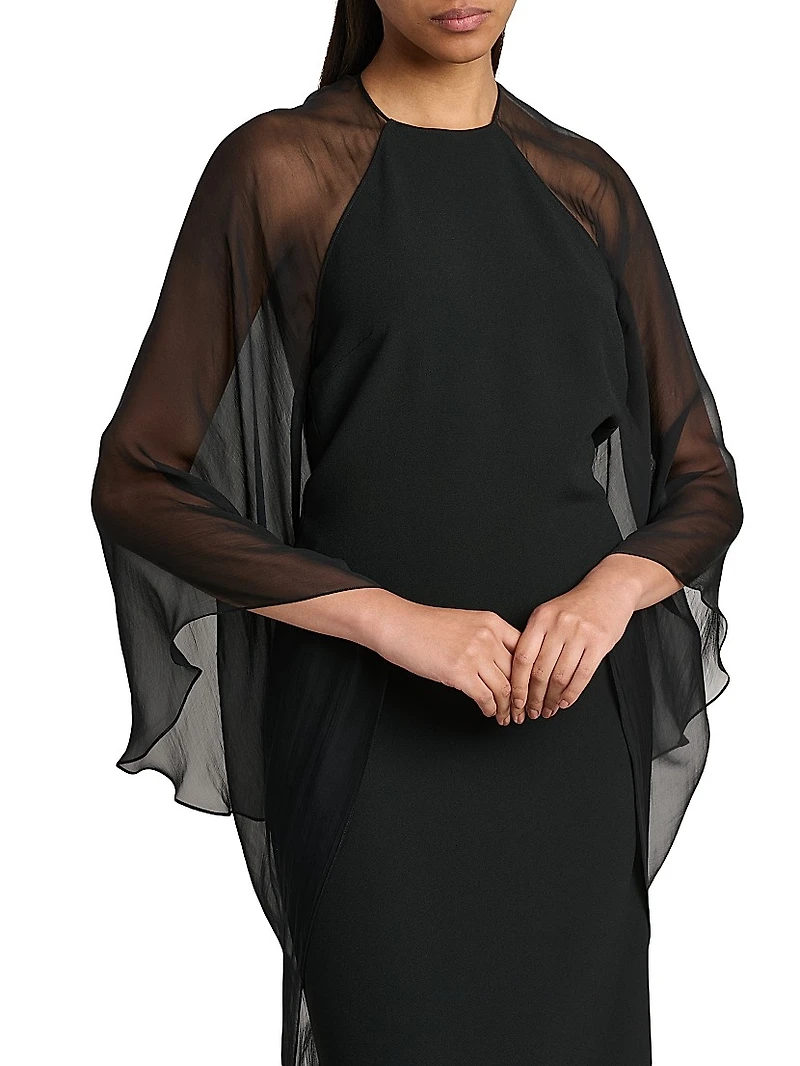 Layered Chiffon Cape Dress