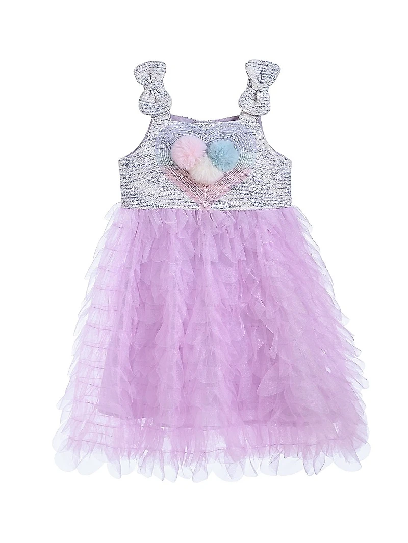 Little Girl's Tulle Silhouette Bow Pom Dress