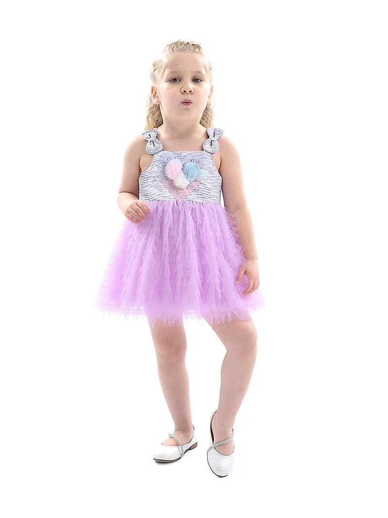 Little Girl's Tulle Silhouette Bow Pom Dress