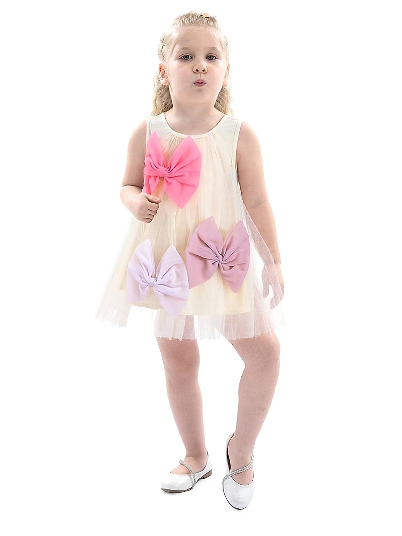 Little Girl's Tulle Bow Sleeveless Dress