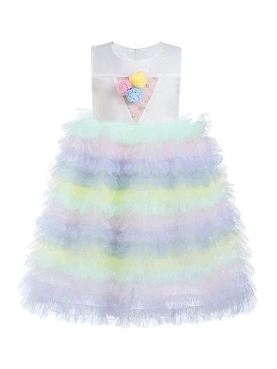 Little Girl's Ruffle Tiered Pom Dress