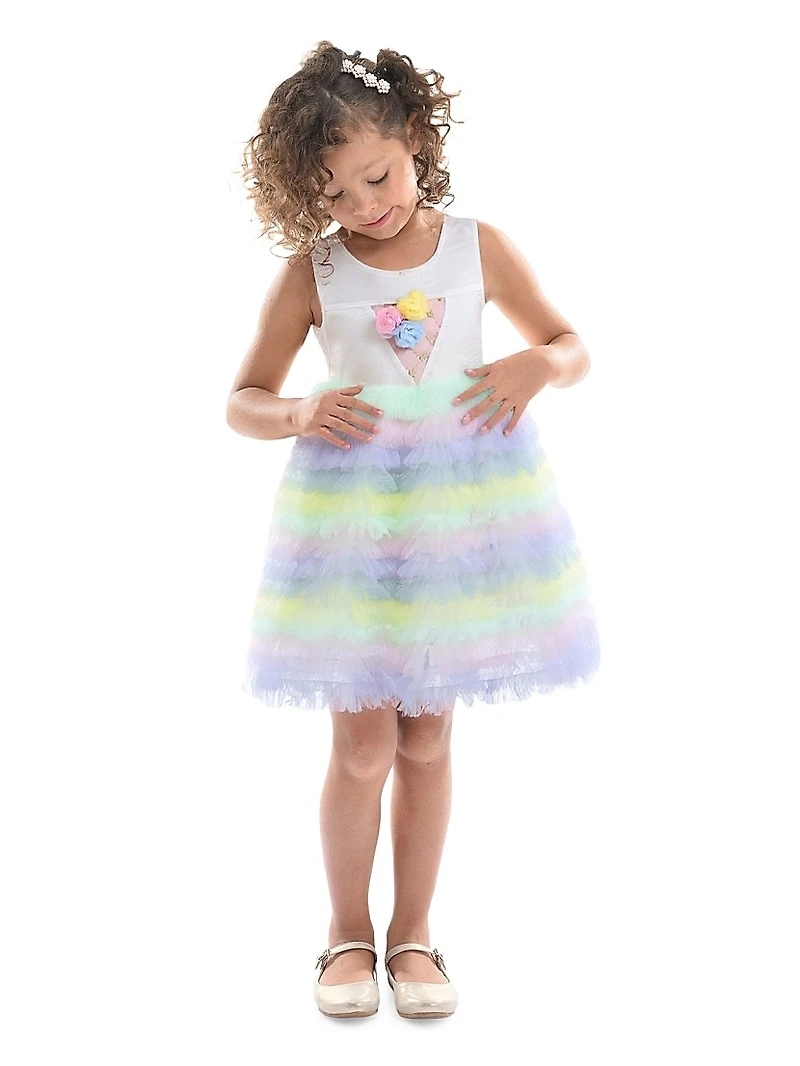 Little Girl's Ruffle Tiered Pom Dress