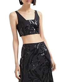 Tropical Luxury Wool Crop Top with Dazzling Floral Embroidery