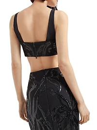 Tropical Luxury Wool Crop Top with Dazzling Floral Embroidery