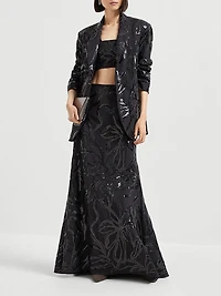 Tropical Luxury Wool Crop Top with Dazzling Floral Embroidery
