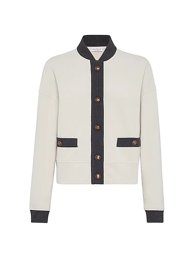 Cotton Smooth French Terry Cardigan Style Sweatshirt with Metal Buttons