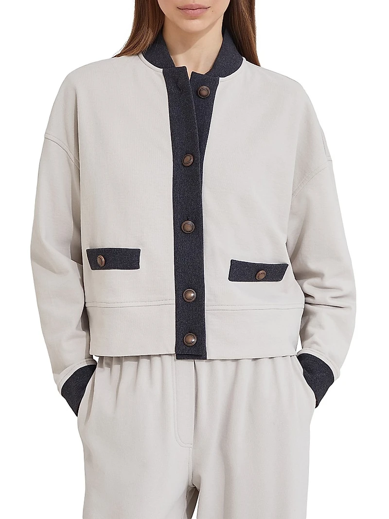 Cotton Smooth French Terry Cardigan Style Sweatshirt with Metal Buttons