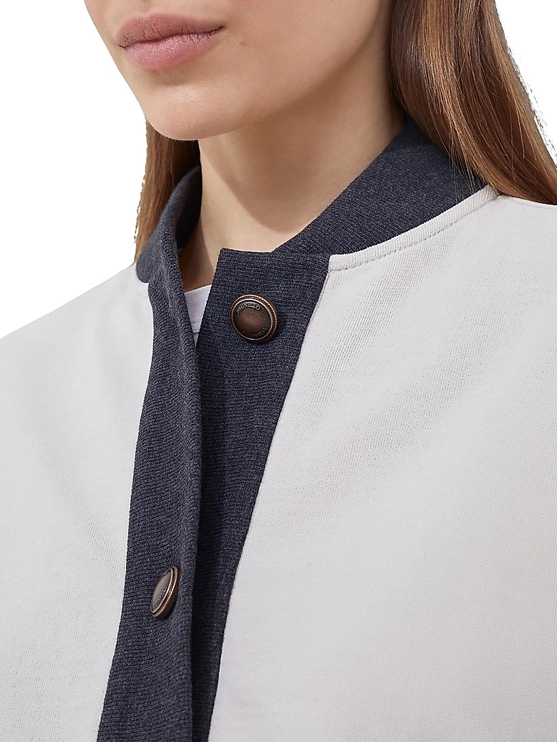 Cotton Smooth French Terry Cardigan Style Sweatshirt with Metal Buttons