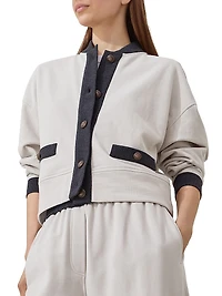 Cotton Smooth French Terry Cardigan Style Sweatshirt with Metal Buttons