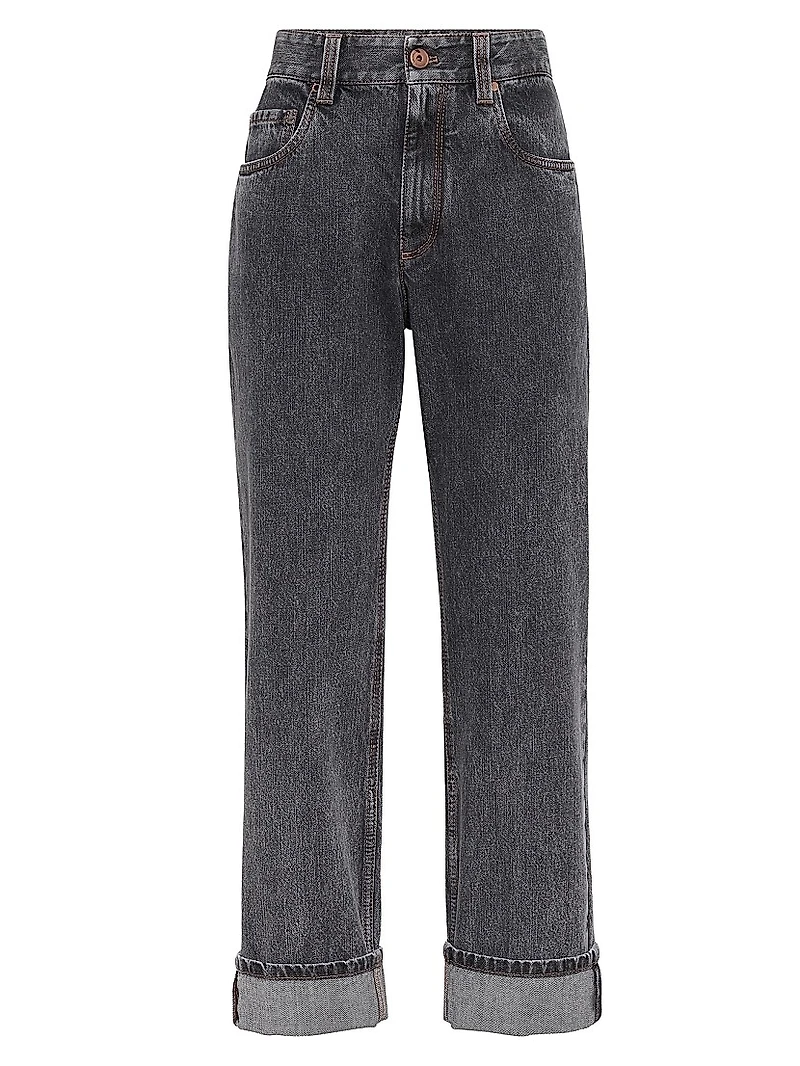 Authentic Denim Cropped Trousers with Monili