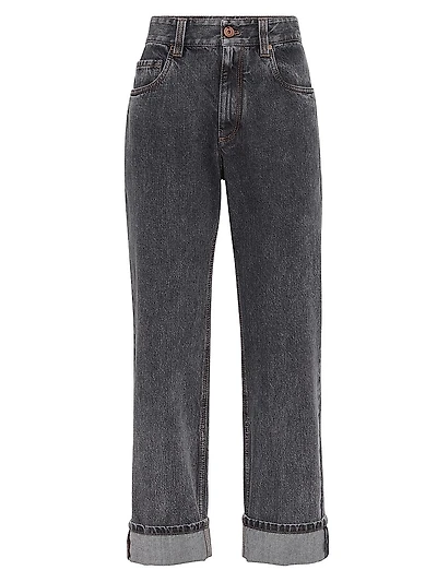 Authentic Denim Cropped Trousers with Monili