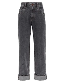 Authentic Denim Cropped Trousers with Monili