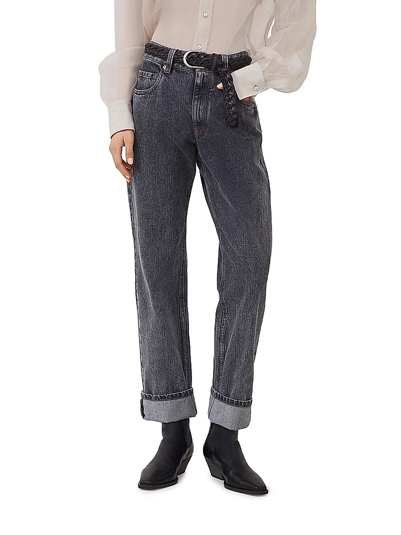 Authentic Denim Cropped Trousers with Monili