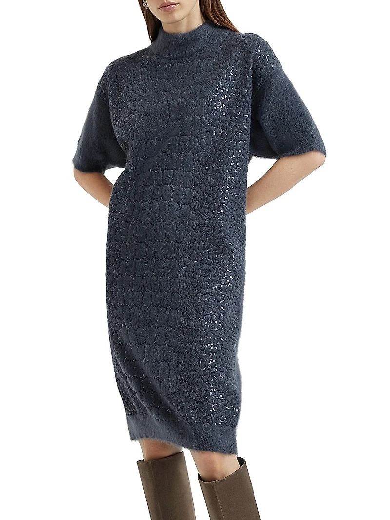 Mohair Virgin Wool and Cashmere Knit Dress with Dazzling Croc Motif