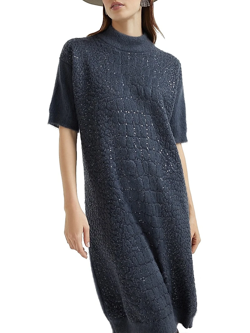 Mohair Virgin Wool and Cashmere Knit Dress with Dazzling Croc Motif