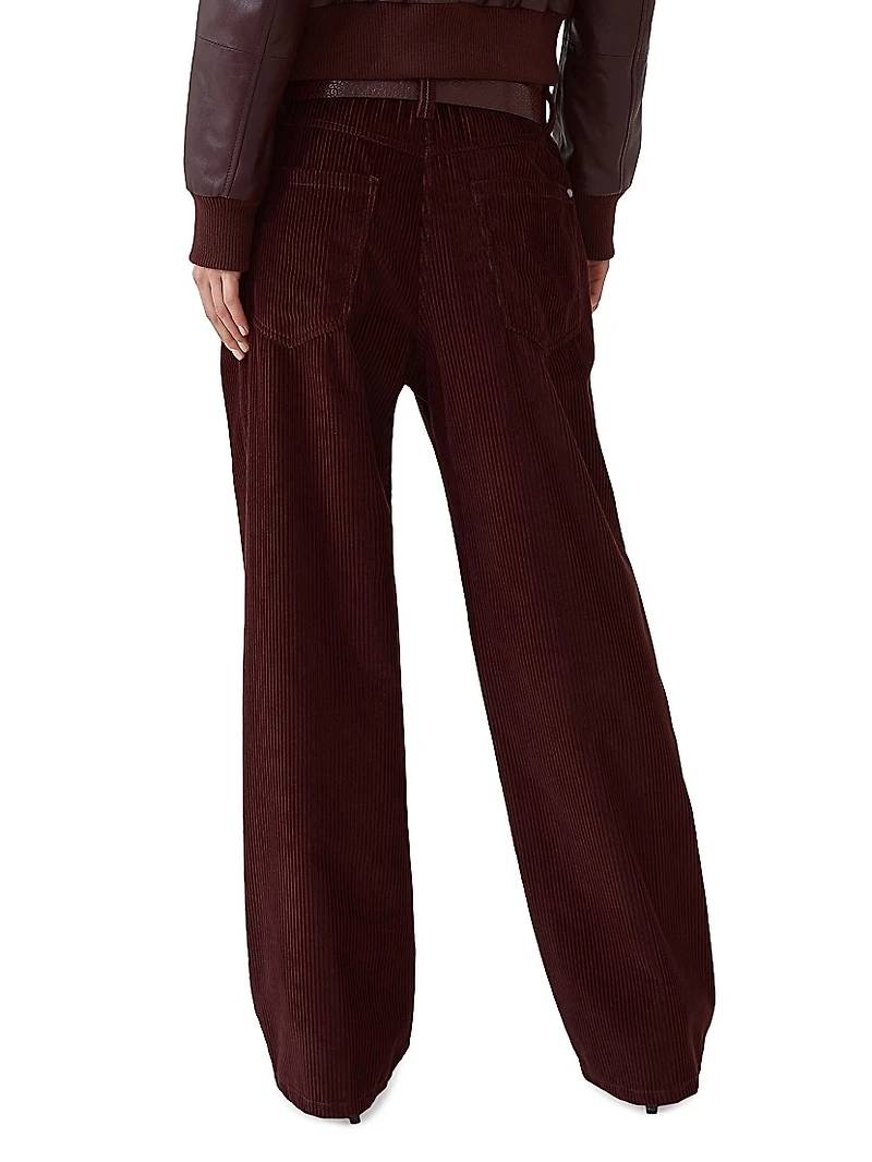 Cotton Corduroy Straight Five Pocket Trousers with Monili