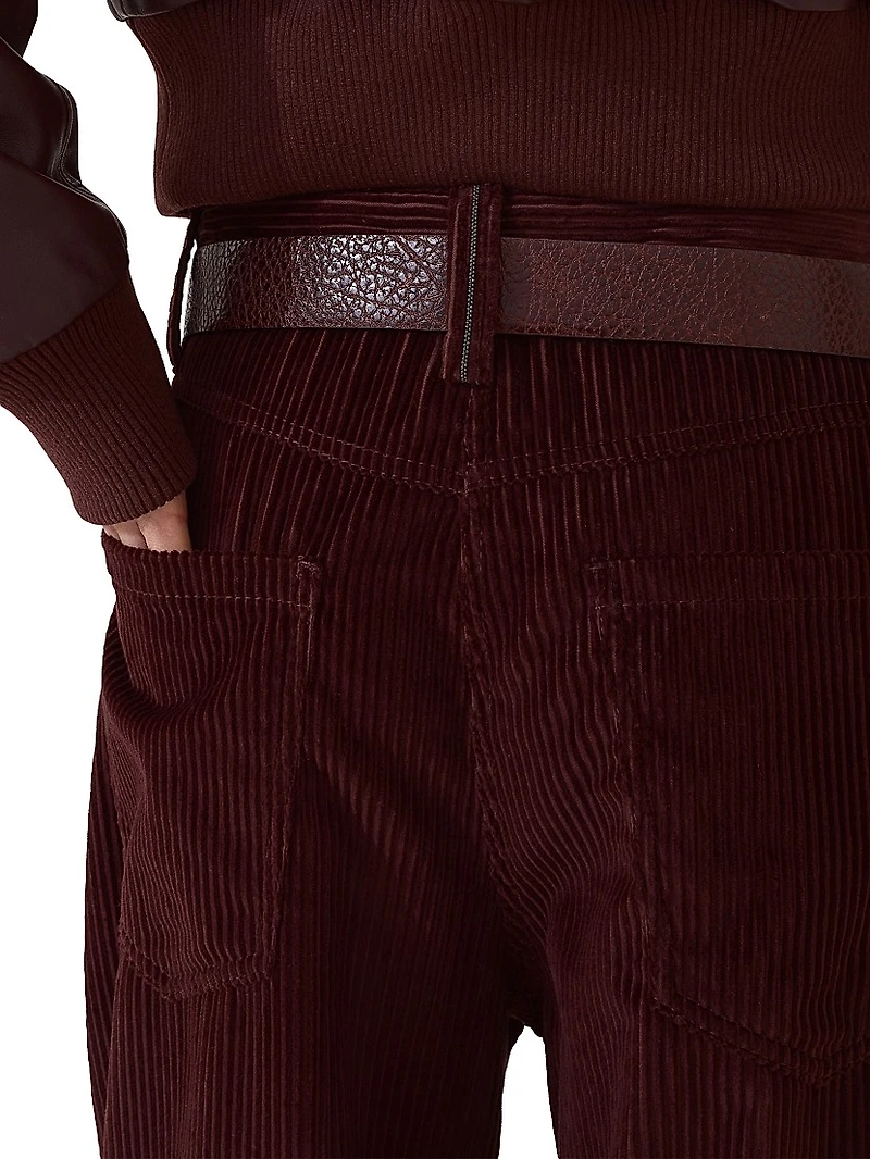 Cotton Corduroy Straight Five Pocket Trousers with Monili