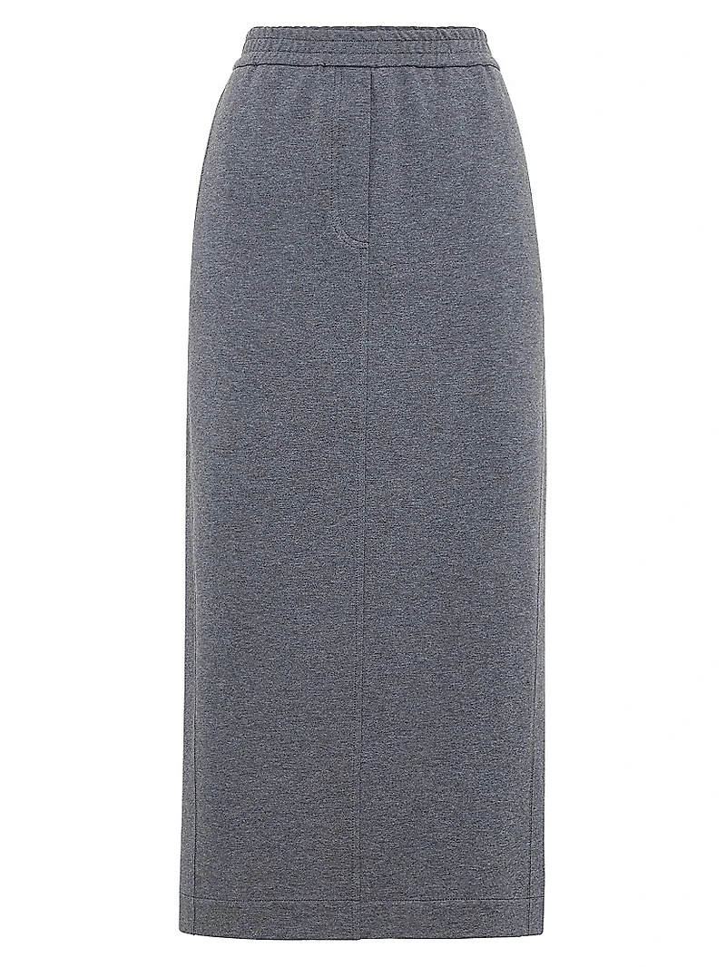Stretch Cotton Lightweight French Terry Midi Track Skirt