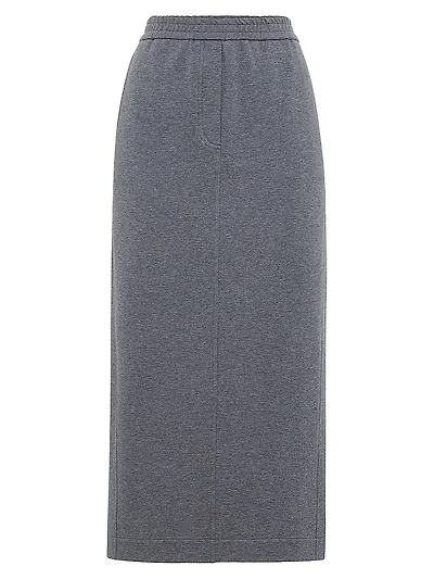 Stretch Cotton Lightweight French Terry Midi Track Skirt
