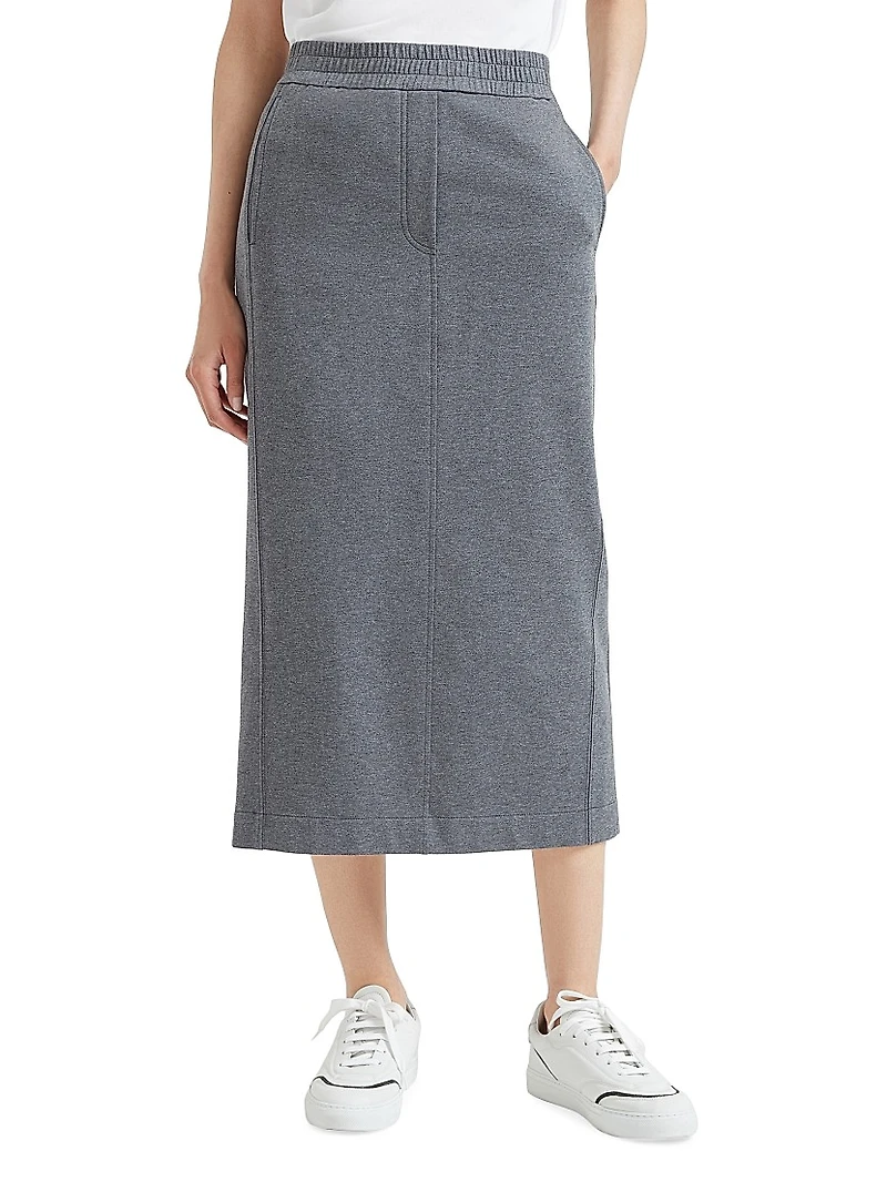 Stretch Cotton Lightweight French Terry Midi Track Skirt