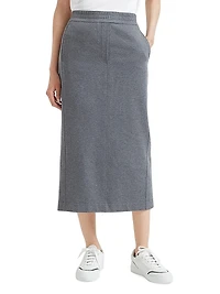 Stretch Cotton Lightweight French Terry Midi Track Skirt