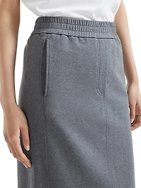 Stretch Cotton Lightweight French Terry Midi Track Skirt