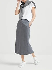 Stretch Cotton Lightweight French Terry Midi Track Skirt