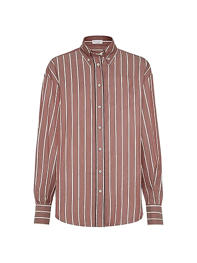 Striped Cotton And Silk Poplin Shirt With Shiny Trims
