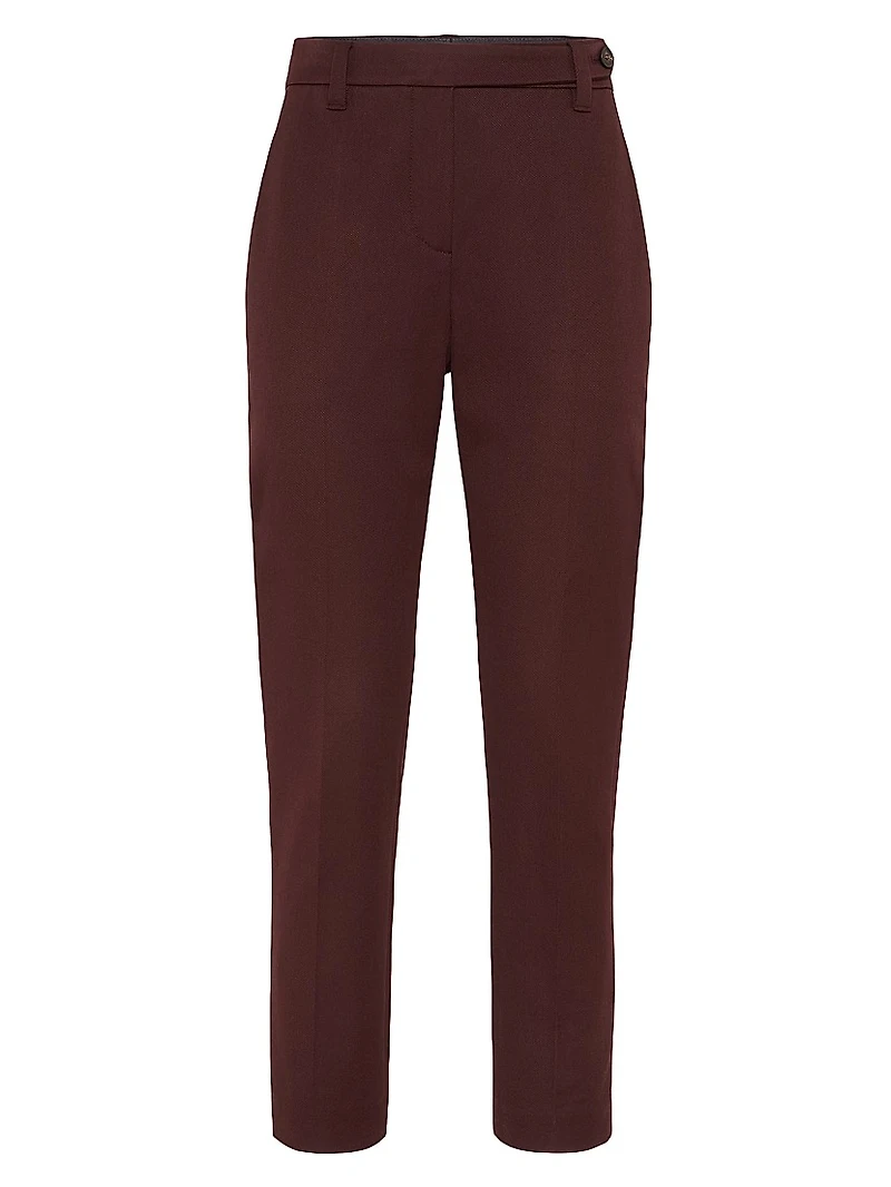 Stretch Cotton Cover Cigarette Trousers with Monili
