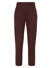 Stretch Cotton Cover Cigarette Trousers with Monili