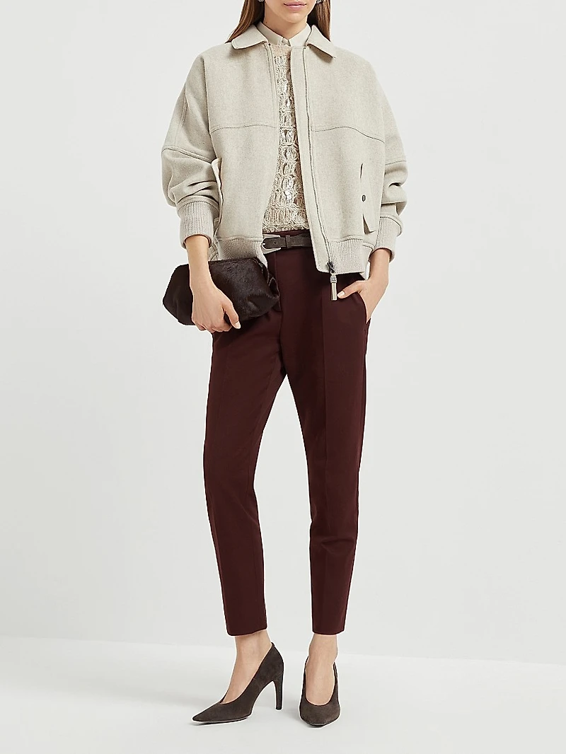 Stretch Cotton Cover Cigarette Trousers with Monili