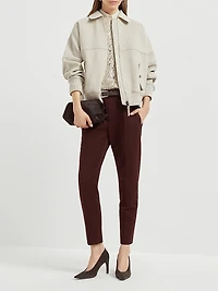 Stretch Cotton Cover Cigarette Trousers with Monili