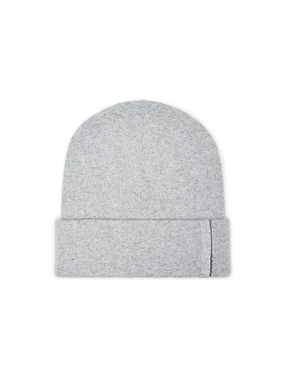 Cashmere Rib Knit Beanie with Monili