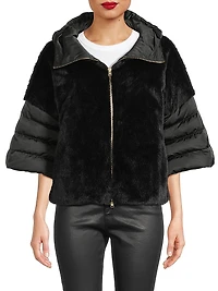 Faux Fur-Satin Down Jacket